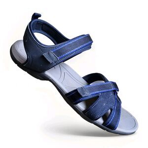 Lands End Womens Strappy Sandals Size 11B Blue Black Adjustable